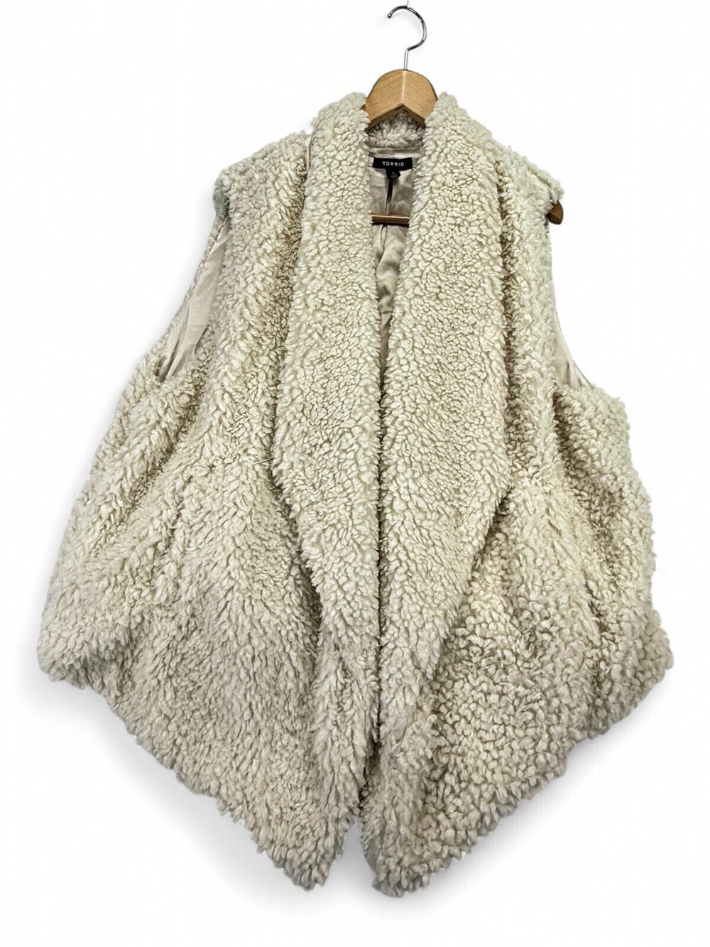 Torrid 3X Sherpa Fleece Vest Off-White Fluffy Draped Open Front